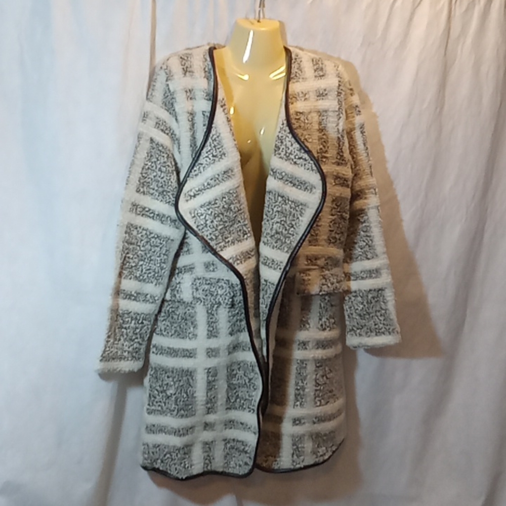 Avec Les Filles Womens Medium Jacket Joyce Azria Boucle Knit Open Front Cardigan